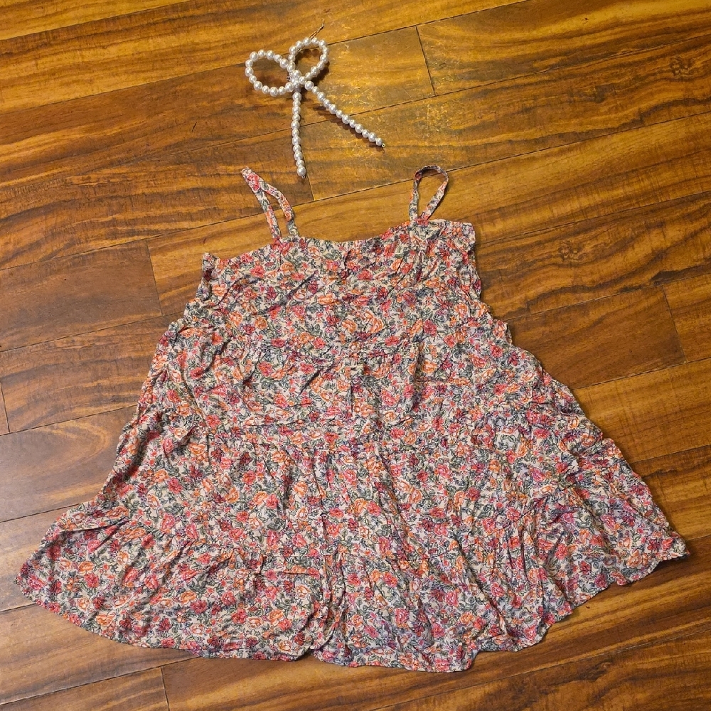 Floral Ruffle Tiered Spaghetti Strap Tank Top - Pink Multi